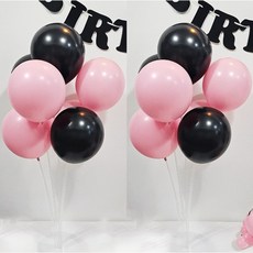 올리브파티 펄풍선 하트 풍선 풍선꽂이 풍선스탠드 2개 생일파티용품 세트, 1세트, 블랙핑크