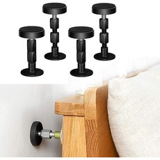 깔끔한 버디 4PCS 블랙 조절 침대 프레임 흔들림 방지 도구 무료 가구 패드와 나사가 있는 헤드보드 스토퍼 더 이상 삐걱거림 없음 벽이 부딪히지 않도록 보호 설치가 간편함, 1.18"-3.54"
