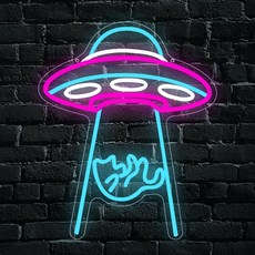 UFO 고양이 네온사인 우주선 우주 여행 주도형 네온 라이트 나이트 램프 천문학 게임룸 남자 동굴 파티 침실 생일 선물 USB 전원 공급 16.1*13.2, Wolf Head