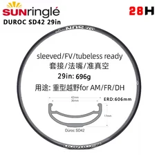 픽시 로드 Sunringle Sun DUROC 산악 튜브리스 납땜 림 알루미늄 림 후프 너비 30 35 40 50 Sd37 42 27.5 29 인치 32H 28H, 05 SD42 29 28H 1PCS