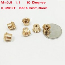 황동 스트레이트 베벨 5M18T 2MM 90 5M15T 기어 보어 드라이브 5M20T 로트당 4MM, 0.5M25T Bore 3mm