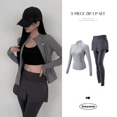 [3피스SET] 코벳 긴팔 핑거워머 런닝 요가 필라테스 레깅스 운동복 3종 세트