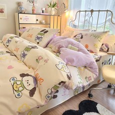 무인양품 순면 이불 커버 150x200 싱글 침대용 겨울 침구, 트렌디 강아지