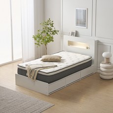 사사가구 숙면왕 LED 서랍형 벙커침대 SS 프레임+25cm 독립스프링 SS 매트리스, 화이트(SETB351)