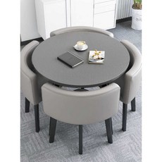 사무실용 미팅 원탁 상담실 세트 오피스 의자 테이블 회색원탁 연회색 가죽의자 4개, 대리석st 원탁+검은색 가죽의자 4개