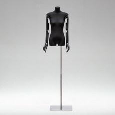 黑色扁身模特道具平胸韓版半身櫥窗陳列女裝服裝店模特展示架全身櫥窗模特兒 擺攤人檯模特兒 人形模特兒, 黑扁身/銀方板/黑色手