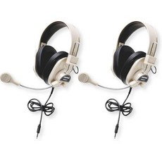3066AVTCT 2개 세트 디럭스 오버이어 스테레오 헤드셋 소음 차단 구스넥 마이크로폰 3.5mm 플러그 조절 가능한 헤드밴드 교체 쿠션 멀티미디어 2단계 6피트 씹힘 방지