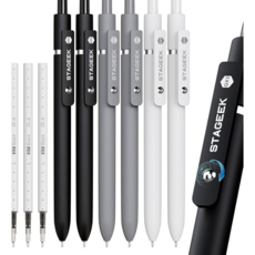 STAGEEK 블랙 젤 펜 파인 포인트 스무스 필기 펜 12개 추가 리필 3개 저널링 사무실 메모 작성 학용품 간호사 미학용 빠른 건조 블랙 잉크 펜 (블랙), Black Gray White