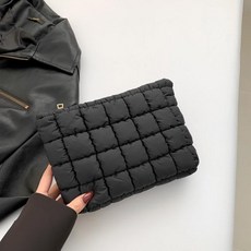 개인 소지품 휴대 외출용품 보관 코튼 제품 파우치 여행용가방 여성용 수납 가벼움 퀼팅, 2.검은색