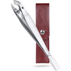 큐티클 트리머 및 푸셔 2in1 핀셋 스타일 수술 등급 스테인리스 스틸 가죽 케이스가 있는 컴개트 휴대용 네일 도구로 정밀한 행니큐티클 케어가정 여행 살롱, 핀셋 2in1 큐티클 트리머 및 푸셔 용 등급 스테인리