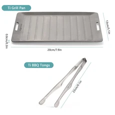 Ti 캠핑 그릴 팬 및 BBQ 집게 세트 휴대용 야외 조리기구 들러붙지 않는 표면 매트 마감 1 인용 적합