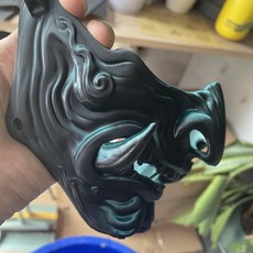 赤般若面具全臉cosplay能面罩，萬聖節鬼武士紅色獠牙鬼臉面具，派對舞會角色扮演道具, 1個, 暗夜綠(3d打印), 暗夜綠(3d打印)