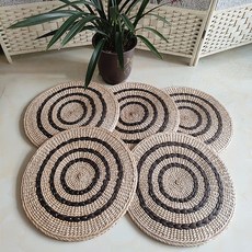 찜질방방석 원형 밀짚 사우나 수제 내구성 나무, 버프 꽃 모양 2 내츄럴 컬러