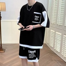 夏季短袖短褲兩件套 大尺碼運動休閒套裝