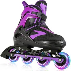 JIFAR 아동용 조절 가능한 인라인 스케이트 남아 및 여아용 라이트 업 휠 롤러 블레이드 미국 1~4 큰 미디엄 사이즈 초보자를 위한 야외 스케이트139937, Black purple