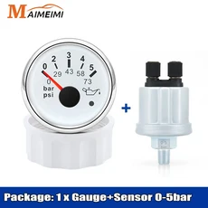 센서 장착 오일 압력 게이지 알람 LED 레드 백라이트 포함 자동차 보트 해양 52mm 0-5bar psi 프레스 12V, 13 Gauge with Sensor