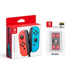 닌텐도 스위치 조이콘 세트 네온레드 네온블루 정품+호리 카드 팩 케이스24, 조이콘 네온레드 네온블루+호리 카드 팩케이스