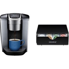 Keurig 큐리그 K Elite 싱글 서브 컵 포드 커피 메이커 브러시드 실버 슬림한 비롤링 수납 서랍 최대 24개의 블랙 202954