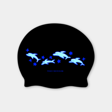 라쿤스위밍 수모 수영모 실리콘 수영모자 롱헤어 돌핀툰즈, 1개, 블랙 블루