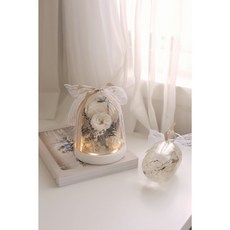 DAY OFF 永生花夜燈燈盅 永生玫瑰 玻璃鐘罩 生日禮物 乾燥花 情人節 藍色玫瑰, 清新白