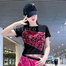 Merero 여성 라운드넥 캐주얼 댄스 반팔티셔츠