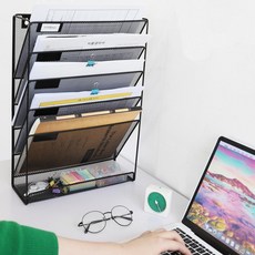 분류색인 사무실 파티션 수납 선반 좁은 책상 서류 정리대 철제 거치대, 블랙