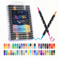 Fowod 슈퍼 반짝이는 플래시 마커펜 세트 이중헤드 이색 하이라이터 마커, 1세트, 96색