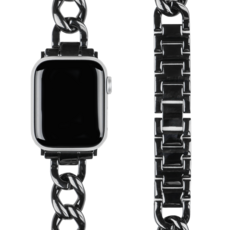 모할랩 애플워치 3/4/5/6/7/8/9/SE 호환 메탈 체인 스트랩+ 보호필름 1p 세트, 02블랙, 40mm