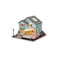 moin moin 1/24 돌하우스 미니어처 수제 키트 세트 영어 설명서 개와 살다 시골의 큰 독채/샹들리에 꽃 플라워 인테리어 초록이 가득 컨트리/LED 라이트 오르골 강아지