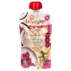 Happy Family Organics Tot® 슈퍼 모닝 유제품 무함유 2년 이상용 유기농 바나나 용과 코코넛밀크 귀리와 치아 113g(4oz) Organi, Happy Family Organics, Tot®,