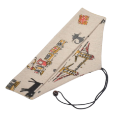 餐具收納綁繩收納袋 - 三角便攜餐具袋 刀叉湯匙筷子環保吸管收納袋 餐袋 婚禮小物, 1個, 橫開綁繩款, 散步貓