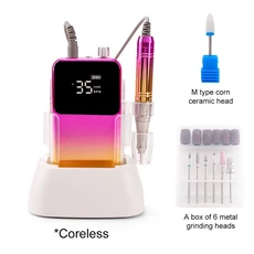 35000RPM 코어리스 모터 휴대용 네일 드릴 머신 35K 강력한 매니큐어 E 파일 충전식 무선 데스크탑베이스, 03 영국, 02 Gold