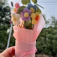 成品針織嚮日葵乾燥花束 教師禮物 畢業禮物 母親節 畢業diy花束 情人節 針織花小花束永生花, 五彩小花筒花束,帶燈+袋子