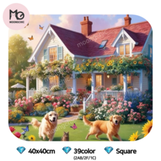 뭉시크 행복한 꽃 별장 4040 사각 프리미엄 보석십자수, 1개, 40*40cm