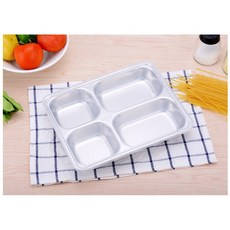 環保 分格式便當盒 飯盒 餐盒 盤子 附蓋 304不鏽鋼, 1個, 大四格款, 大四格款