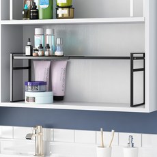 욕실 거울장 수납 선반 길이와 높이 조절이 가능한 선반 철제, 블랙, 1개