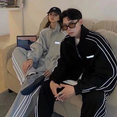 秋冬款美式休閒運動套裝情侶衛衣反光條紋全套中性長袖長褲學生裝