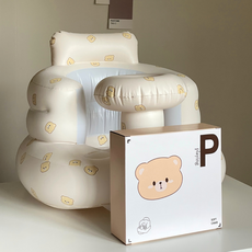 可愛小熊造型充氣寶寶椅，輕巧便攜，柔軟舒適，寶寶學坐好幫手, 熊寶寶甜甜圈沙發