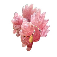 ZHIJIA JEWELLERY 粉晶狐仙擺件 招桃花增人緣 提升魅力居家裝飾, 紅色
