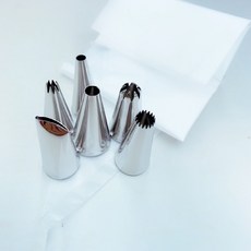 三箭 304不鏽鋼6入花嘴組 附2入PVC擠花袋 HS-106 烘焙裝飾工具, 1個, 不鏽鋼+pvc