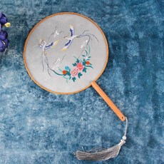 刺繡手工diy材料包 刺繡diy手工製作自繡材料包繡品繡圖古風團扇絲帶初學者入門蘇繡, 青鸞【扇子+ 材料包】, 1個