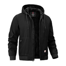 TBMPOY 남성용 겨울 재킷 후드 작업용 면 플리스 안감 덕 코트 플란넬 액티브 작업복 코트 회색. 스몰