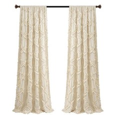 Lush Decor 화이트 러플 다이아몬드 커튼 질감 있는 창문 패널 세트 거실 식당 침실(쌍) 213.4cm x 137.2cm(84 x 54인치) 2개입