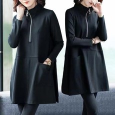 ORZQU 봄가을 여성 간절기 반집업 긴팔 루즈핏 맨투맨 원피스