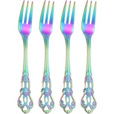 일본 직배송 uxcell 4개입 샐러드 포크 5.1인치 스테인리스 스틸 디저트 거울처럼 광택 처리 식기세척기 사용 가능 작은 디저트칵테일용 무지개 색상