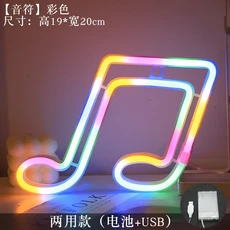 네온 사인 LED 음악 노트 라이트 배터리 USB 전원 다채로운 램프 벽걸이 바 야간 조명 장식 테이블, 01 USB or Battery Box, 08 Musical note