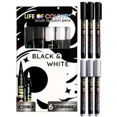 Life OF 오브 COLOUR 컬러 페인트 펜 - 흑백 브러시 팁 아크릴 6개 세트 만다라 아트 암벽 페인팅 도자기 및 캘리그래피를 위한 최고의 대비 팩 영구 방수 12, Life OF 오브 COLOUR 컬러 페인트 펜 - 흑