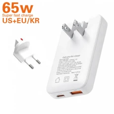 TINSOL PD 65W 초박형 질화갈륨 충전기 미국EUKRUK USB-C 듀얼 포트 고속 헤드(다국가 여행용 플러그 포함), 03 White 65W US EU KR