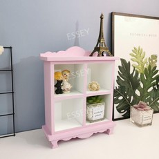 소녀 핑크 나무 미니선반 4칸 수납장 피규어진열장 인형 2단, B. 핑크와 화이트의 4칸 수납장