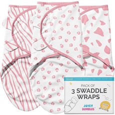 JUICY BUMBLES Baby Swaddles 0-3개월 신생아 포대기 색 수면 주머니 랩 여아 및 남아용 100% 면 Oeko-Tex 3팩 128747, 동물 프린트